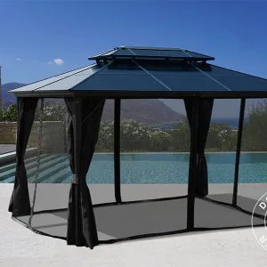 Gazebo Santa Ana con Tende e Zanzariera 3×4 m, Nero